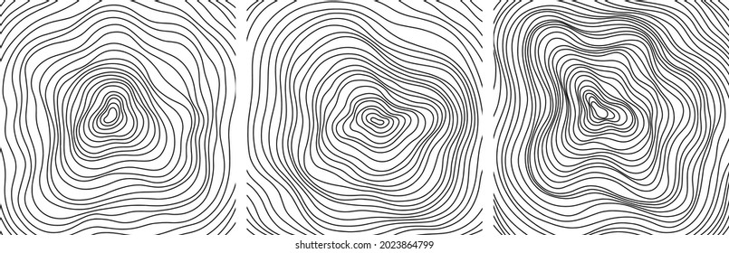 Abstract tree rings. Vector topographic map concept. Seamless background. Thin black lines on white