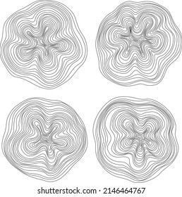 Anillos de árbol abstractos. Concepto de mapa topográfico vectorial. El fondo es impecable. Líneas negras delgadas en blanco