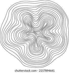 Anillos de árbol abstractos. Concepto de mapa topográfico vectorial. El fondo es impecable. Líneas negras delgadas en blanco