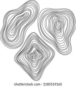 Abstract tree rings. Vector topographic map background concept. Thin black lines on white