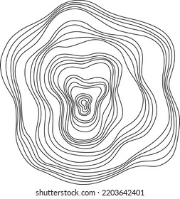Abstract tree rings. Vector topographic map concept background. Thin black lines on white