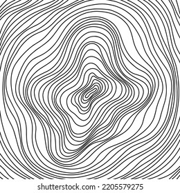 Anillos de árbol abstractos. Concepto de mapa topográfico vectorial. El fondo es impecable. Líneas negras delgadas en blanco