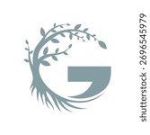 Abstract tree and root with letter G logo vector design template. Vector illustration