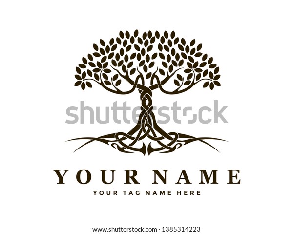 ABSTRACT TREE AND ROOT\
LOGO WITH ANCIENT GREEK STYLE\
Abstract celtic tree and root vector\
for logo template