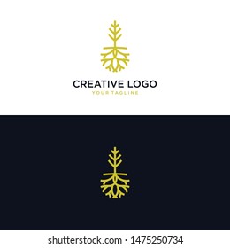 abstract tree and root logos. exclusive root logo. root and house logo. tree logo and root logo emblem - Vector