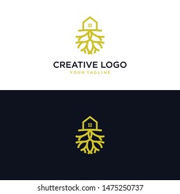 abstract tree and root logos. exclusive root logo. root and house logo. tree logo and root logo emblem - Vector