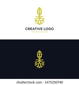 abstract tree and root logos. exclusive root logo. root and house logo. tree logo and root logo emblem - Vector