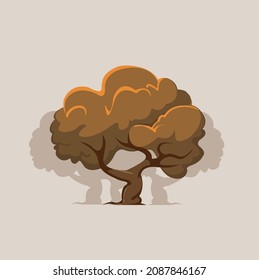 Abstract tree with roots and colorful leaves. Isolated on tender background. Flat style, vector illustration. Forest icon.