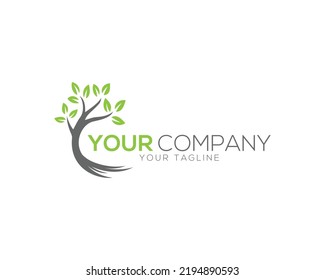 Abstract Tree And Roots Logo Design Isolated Vector Template.