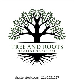 abstract tree with roots logo design template vector