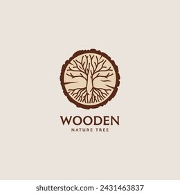 Abstract tree roots with nature circle wood logo vector icon illustration