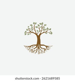 Abstract Tree with Roots Vector Logo, Minimalist Tree Illustration