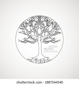 Árbol abstracto con raíces. Ilustración del contorno del vector. Planta en el jardín.