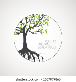 Abstract tree with roots. Vector outline illustration. Plant in Garden.