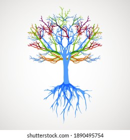 Abstract tree with roots. Vector outline illustration. Plant in Garden.