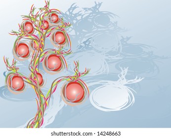 Abstract tree with rose garden-stuffs. Vector.