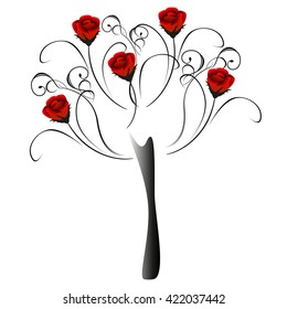 Abstract tree with roses.