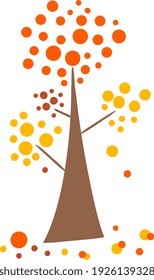 Árbol abstracto con hojas redondeadas de color naranja y amarillo para tu diseño. Ilustración vectorial. Signo de árbol de otoño aislado en fondo blanco.