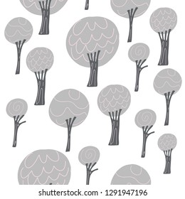 Abstract tree seamless pattern. Grey trees on white background. Made in vector.