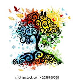 Abstract tree seasons of the year. Vector illustration