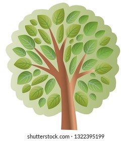 Abstract tree with separate green leaves and crown