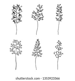 Abstract tree set. Outline hand drawn set of icons.