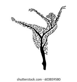  Abstract tree with silhouette ballerina.