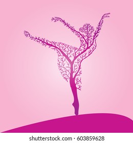  Abstract tree with silhouette ballerina.