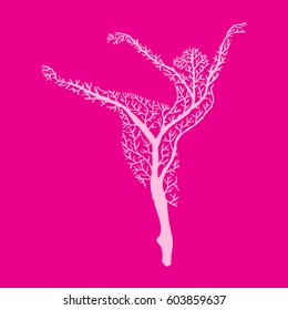  Abstract tree with silhouette ballerina.