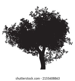 Abstract tree silhouette with leaves isolated on a white background.