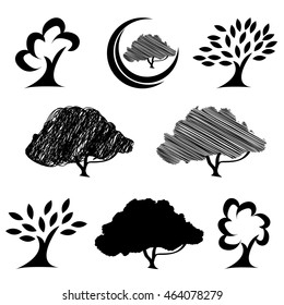 Abstract Tree Silhouette Logo Vector. Icons set Isolated on White Background