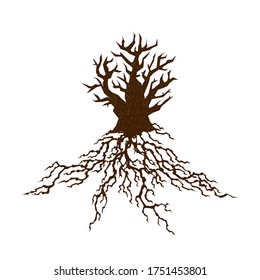 Silueta de árbol abstracto con raíz. Árbol con raíz exuberante. Plantilla de diseño de identidad de marca corporativa