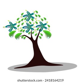 Abstract Tree with Spring Green Leaves Illustration