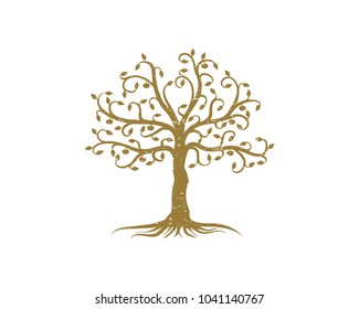 Abstract Tree in Spring with Grunge Effect Symbol Logo Vector