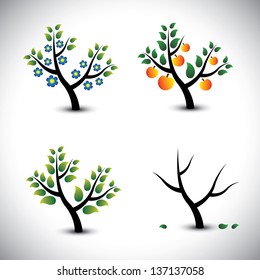 Abstract tree in spring, summer, autumn & winter-vector graphic. The illustration represents four seasons and the tree in those seasons