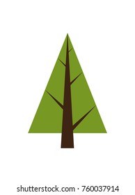 Abstract tree, spruce plant icon with brown trunk, forest element with triangle shape crown vector illustration isolated on white background