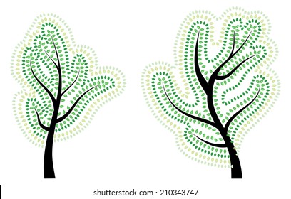 Abstract tree with stylized green leaves illustration.