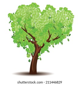 Abstract tree with stylized green leaves illustration.