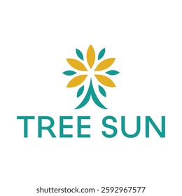 abstract tree sun flat minimalist logo design