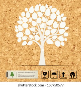 Abstract tree symbol on brown cork board texture background, Natural banner idea concept - Vector illustration