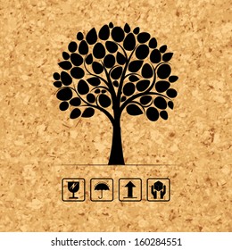 Abstract tree symbol on brown cork board texture background, Natural banner idea concept - Vector illustration