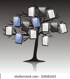 abstract tree with tablet on black white background