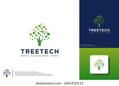 abstract tree for technology symbol, electric circuit, pixel, logo design vector.