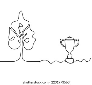 Abstract tree with trophy as line drawing on the white background. Vector