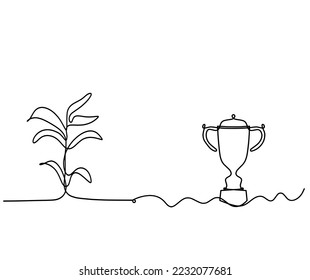 Abstract tree with trophy as line drawing on the white background. Vector