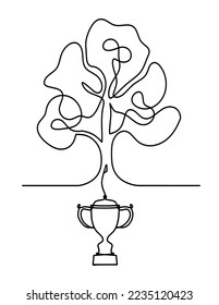 Abstract tree with trophy as line drawing on the white background. Vector
