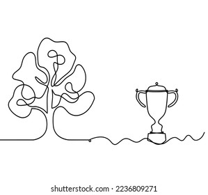 Abstract tree with trophy as line drawing on the white background. Vector
