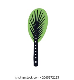 Abstract tree with trunk, branches and crown in simple doodle style. Naive children's botanical art. Primitive drawing of summer wood plant. Flat vector illustration isolated on white background