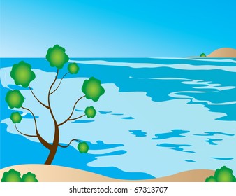 abstract tree vector Illustration blue sky water sea