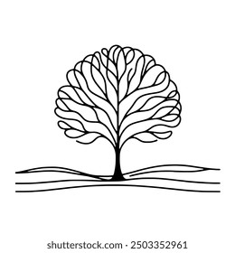 Abstract Tree Vector Illustration Continuous Line - Hand Drawn Minimalist Nature Graphic